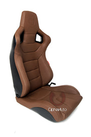 CPA2001PCFER CIPHER EURO RACING SEATS MOCHA LEATHERETTE CARBON FIBER W/ BROWN STITCHING - PAIR