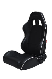 CPA1031 BLACK LEATHERETTE WITH WHITE ACCENT PIPING CIPHER AUTO RACING SEATS - PAIR