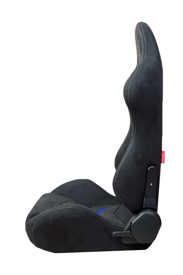 CPA1075 Black Micro Suede With CF PU Leatherette inserts W/ Blue Accents Universal Racing Seats - Pair