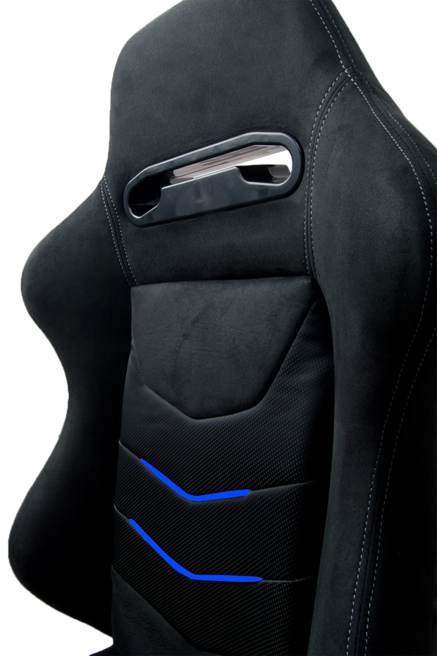 CPA1075 Black Micro Suede With CF PU Leatherette inserts W/ Blue Accents Universal Racing Seats - Pair