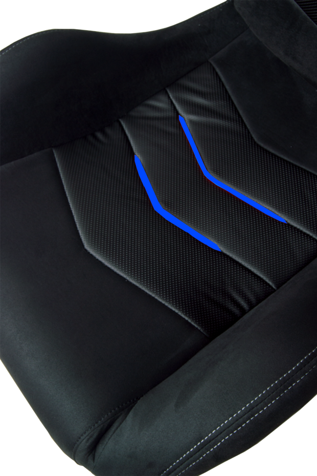 CPA1075 Black Micro Suede With CF PU Leatherette inserts W/ Blue Accents Universal Racing Seats - Pair