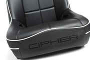 CPA3004 ALL BLACK LEATHERETTE W/ WHITE PIPING CIPHER AUTO UNIVERSAL FIXED BACK SUSPENSION SEAT - SINGLE