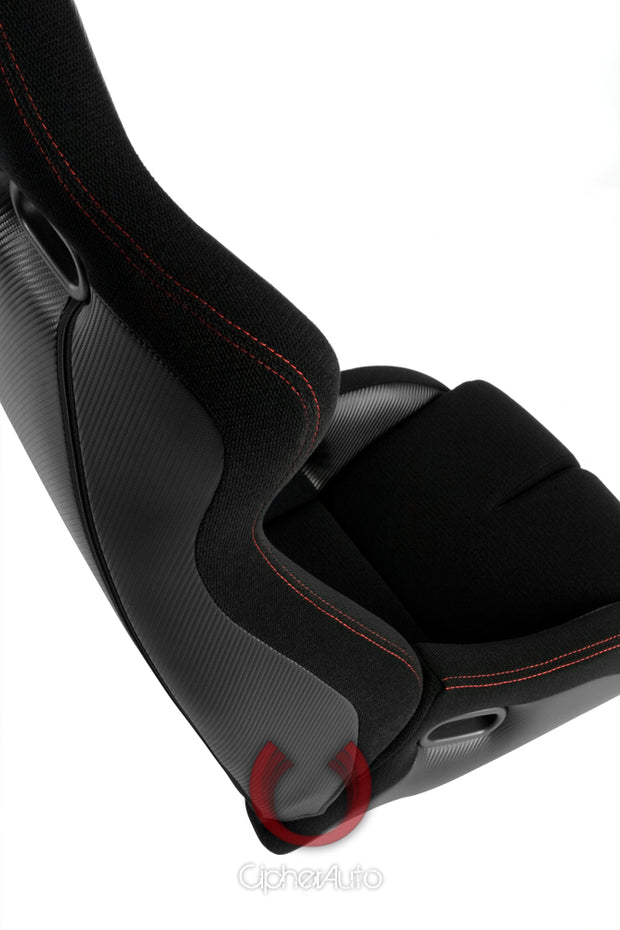 CPA2002CFBK  CIPHER VIPER RACING SEATS BLACK CLOTH BLACK CARBON PU W/ BLACK STITCHING - PAIR