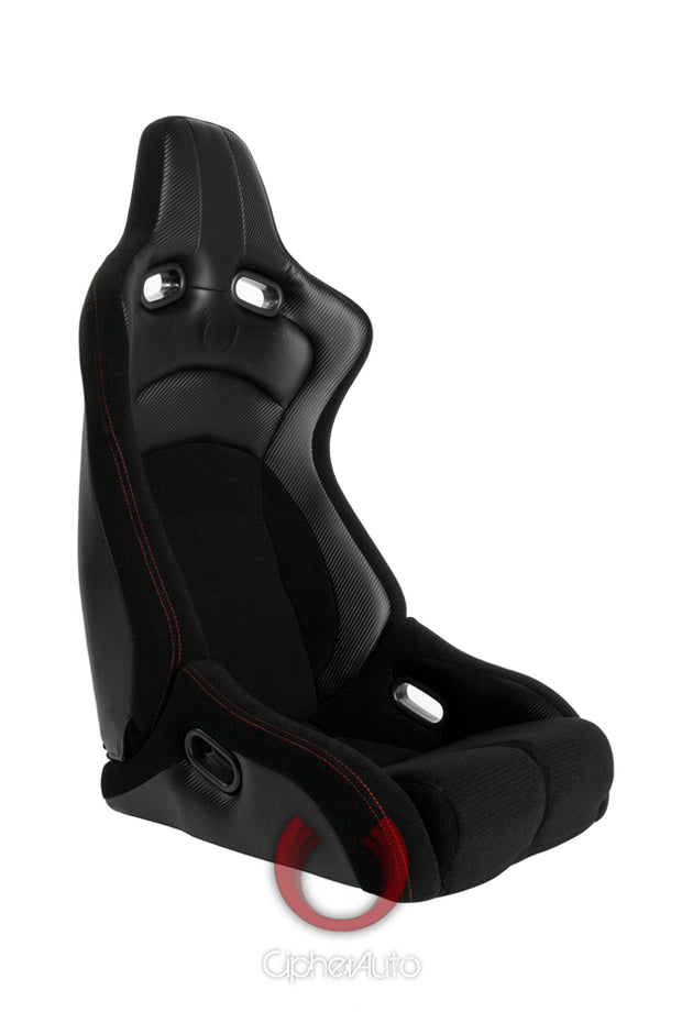 CPA2002CFBK  CIPHER VIPER RACING SEATS BLACK CLOTH BLACK CARBON PU W/ BLACK STITCHING - PAIR