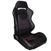 CPA1075 Black Leatherette w/ Micro Suede Inserts w/ Red Accents Universal Racing Seats - Pair (NEW!)---