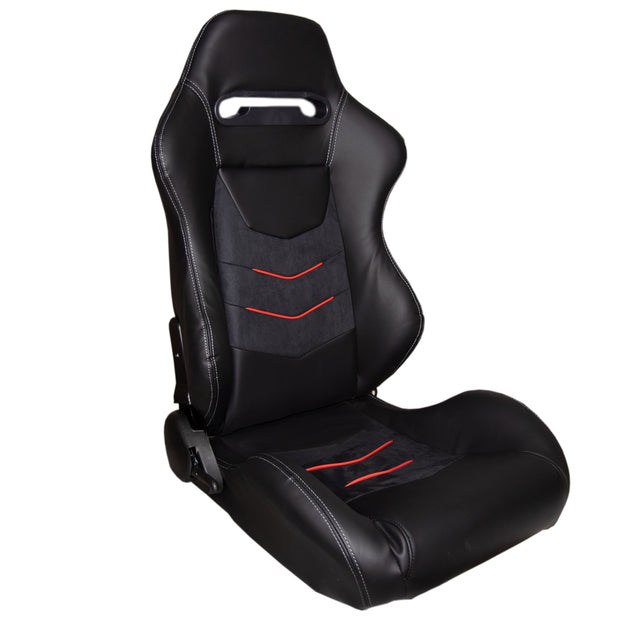 CPA1075 Black Leatherette w/ Micro Suede Inserts w/ Red Accents Universal Racing Seats - Pair (NEW!)---