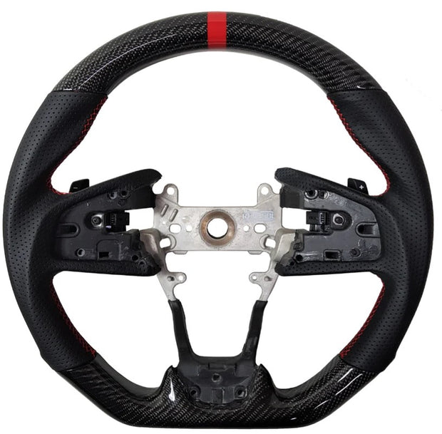 Enhanced Steering Wheel for 2016-2021 Honda Civic Real Carbon Fiber with Red Ring