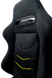 CPA1075 Black Micro Suede With CF PU Leatherette inserts W/ Yellow Accents Universal Racing Seats - Pair