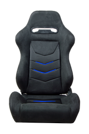 CPA1075 Black Micro Suede With CF PU Leatherette inserts W/ Blue Accents Universal Racing Seats - Pair