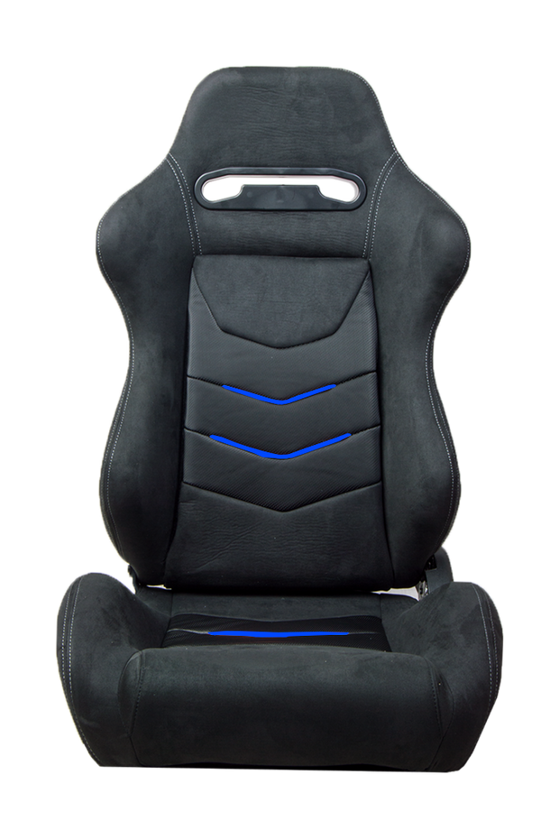 CPA1075 Black Micro Suede With CF PU Leatherette inserts W/ Blue Accents Universal Racing Seats - Pair