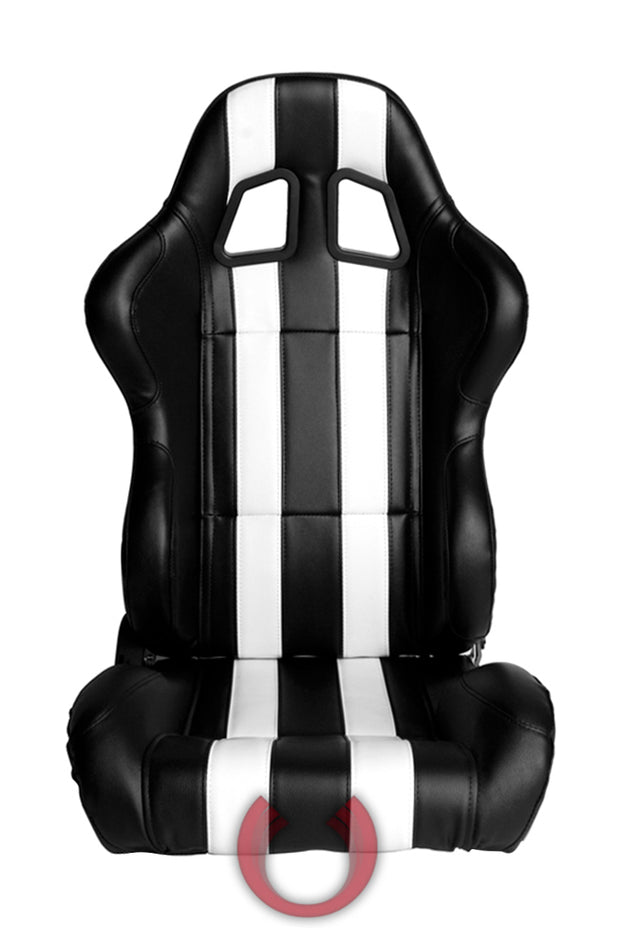 CPA1026 BLACK LEATHERETTE WITH WHITE STRIPES CIPHER AUTO RACING SEATS - PAIR