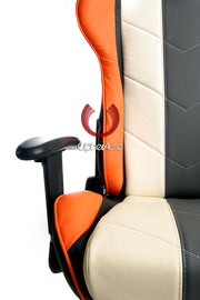 CPA5001 WHITE W/ GRAY AND ORANGE STRIPES LEATHERETTE CIPHER AUTO OFFICE RACING SEAT