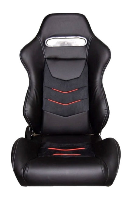 CPA1075 Black Leatherette w/ Micro Suede Inserts w/ Red Accents Universal Racing Seats - Pair (NEW!)---