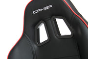 CPA1031 BLACK LEATHERETTE WITH RED ACCENT PIPING CIPHER AUTO RACING SEATS - PAIR