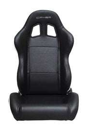 CPA1031 BLACK LEATHERETTE WITH WHITE ACCENT PIPING CIPHER AUTO RACING SEATS - PAIR