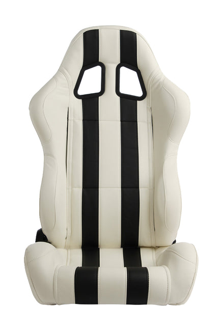 CPA1026 WHITE LEATHERETTE WITH BLACK STRIPES CIPHER AUTO RACING SEATS - PAIR
