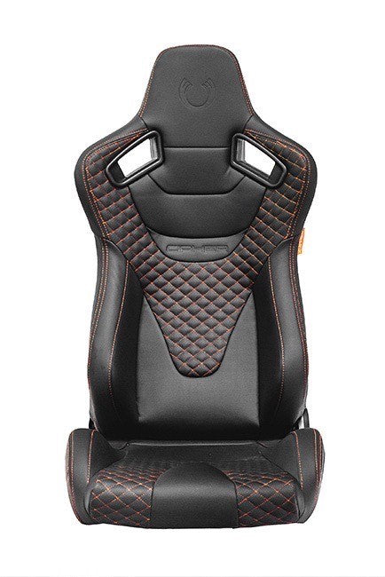 CPA2009RS AR-9 Revo Racing Seats Black Leatherette Carbon Fiber with Orange Diamond Stitching - Pair