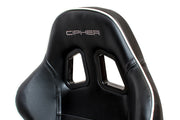 CPA1031 BLACK LEATHERETTE WITH WHITE ACCENT PIPING CIPHER AUTO RACING SEATS - PAIR